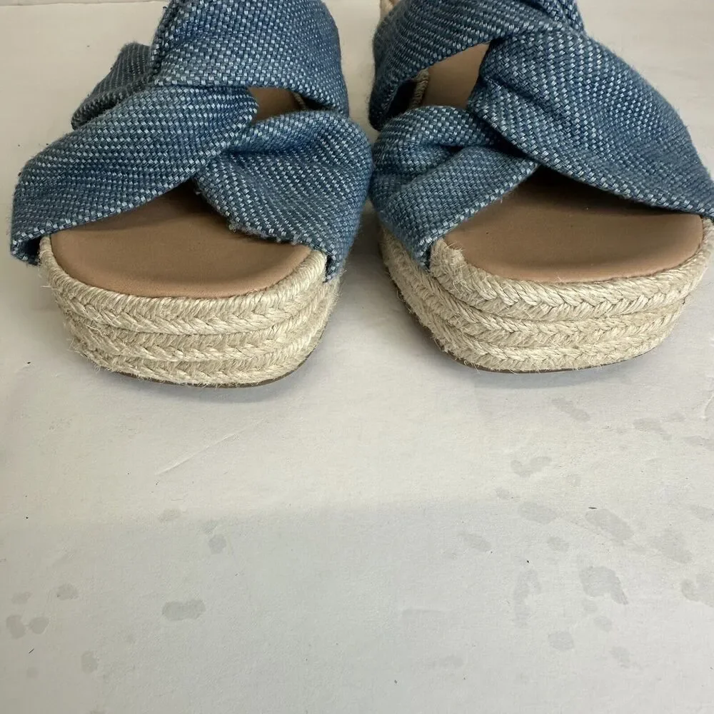 Lucky Brand‎ Grenly Blue Fabric Twist Espadrille Slide Sandals Sz 8.5 Platform
